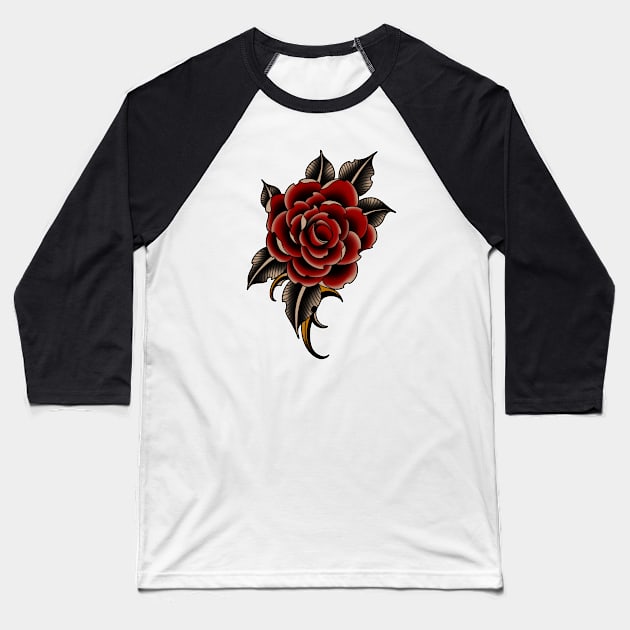 Rose Traditional Tattoo Baseball T-Shirt by Halfsleeper